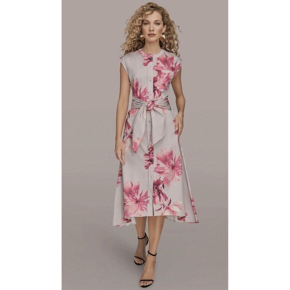 Donna Karan Dresses & Skirts - DONNA KARAN Women’s Print Cap Sleeve Dress with Wide Tie Waist. Size M